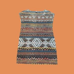 Estam SMALL mini dress aztec tribal print lightweight multicolor stamp print EUC